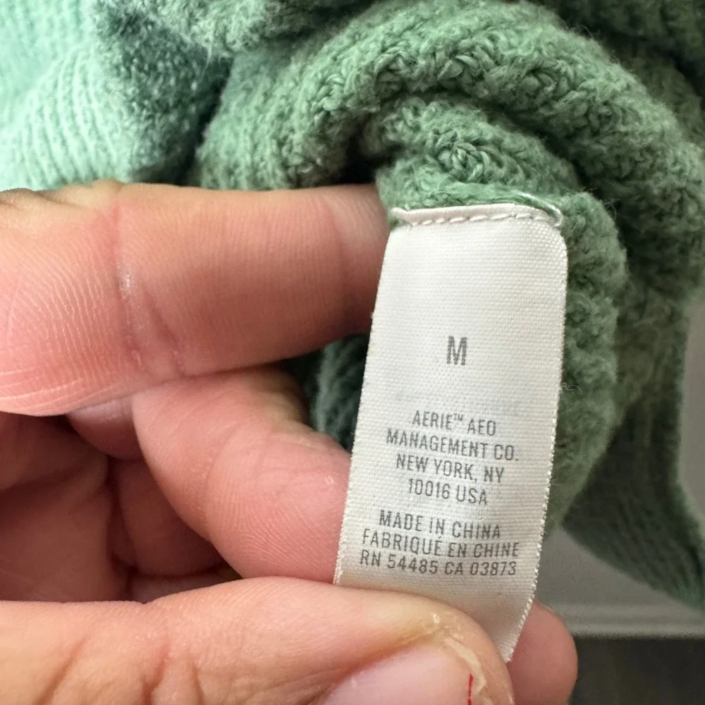Aerie Womens M‎ Sage Green Oversized Ribbed Crew Neck Cotton Blend Knit Sweater